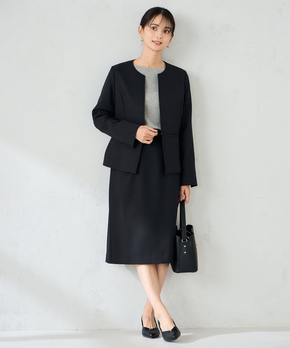 KBHLB12079 a.v.v(アー・ヴェ・ヴェ) 【洗える/イージーケア/ストレッチ】パウダーツイルタイトスカート ネイビー