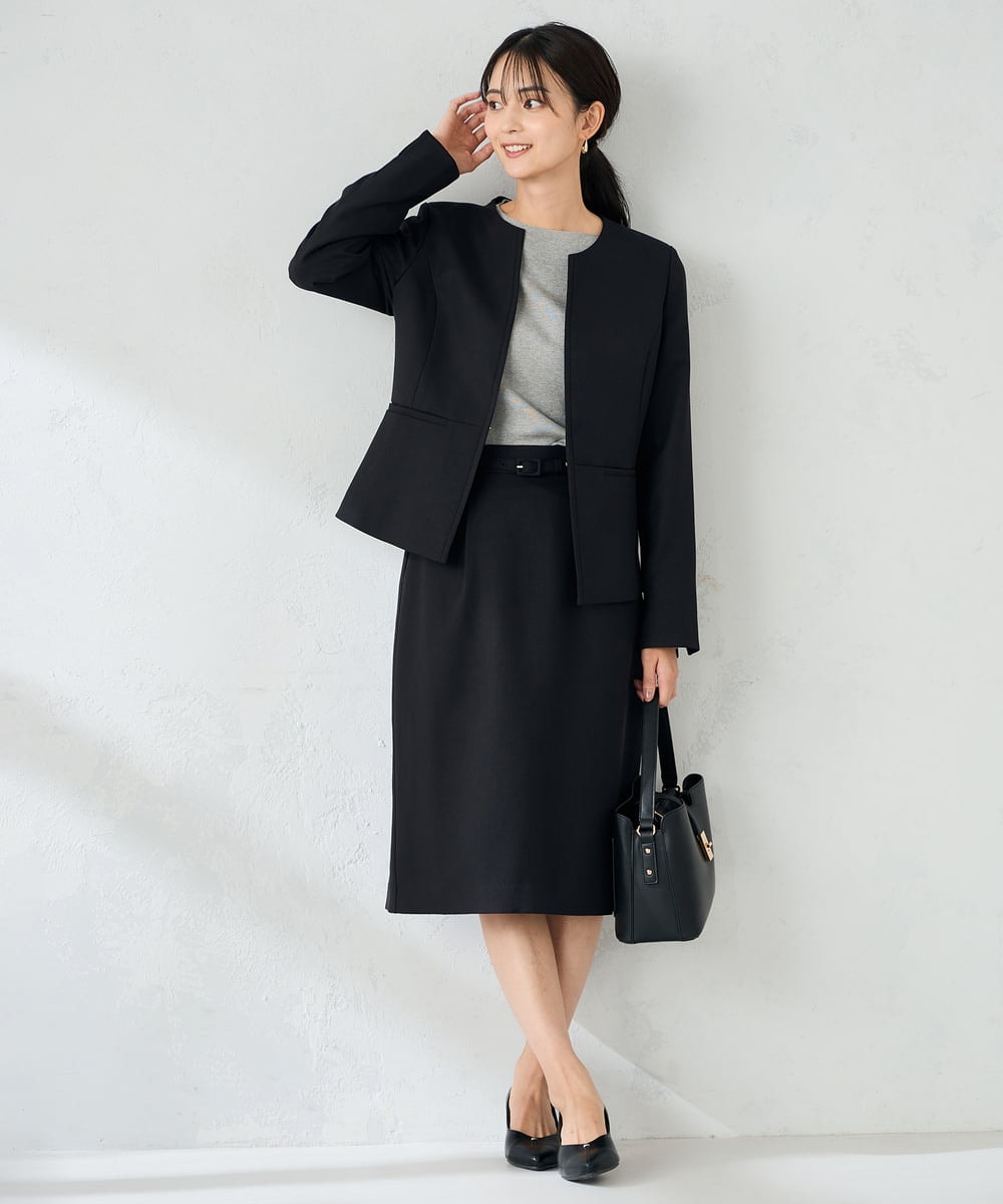 KBHLB12079 a.v.v(アー・ヴェ・ヴェ) 【洗える/イージーケア/ストレッチ】パウダーツイルタイトスカート ネイビー