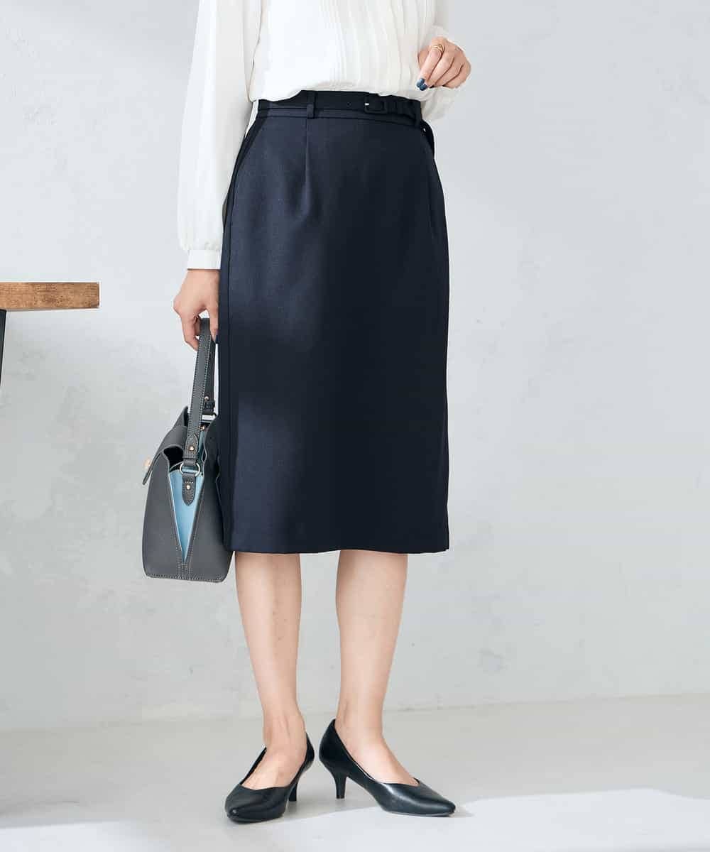 KBHLB12079 a.v.v(アー・ヴェ・ヴェ) 【洗える/イージーケア/ストレッチ】パウダーツイルタイトスカート ネイビー