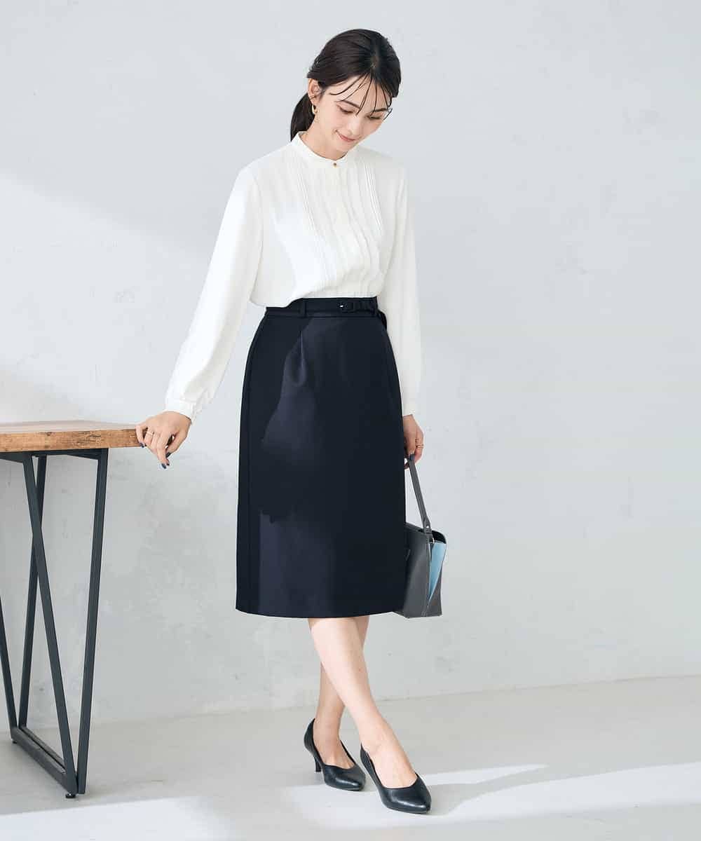 KBHLB12079 a.v.v(アー・ヴェ・ヴェ) 【洗える/イージーケア/ストレッチ】パウダーツイルタイトスカート ネイビー