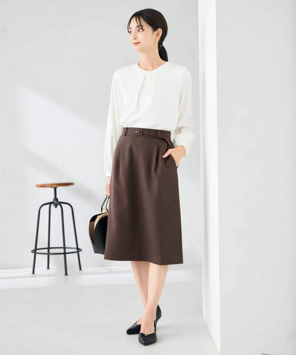 KBHLB12079 a.v.v(アー・ヴェ・ヴェ) 【洗える/イージーケア/ストレッチ】パウダーツイルタイトスカート ネイビー