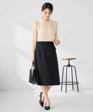 KBHLB12079 a.v.v(アー・ヴェ・ヴェ) 【洗える/イージーケア/ストレッチ】パウダーツイルタイトスカート ネイビー