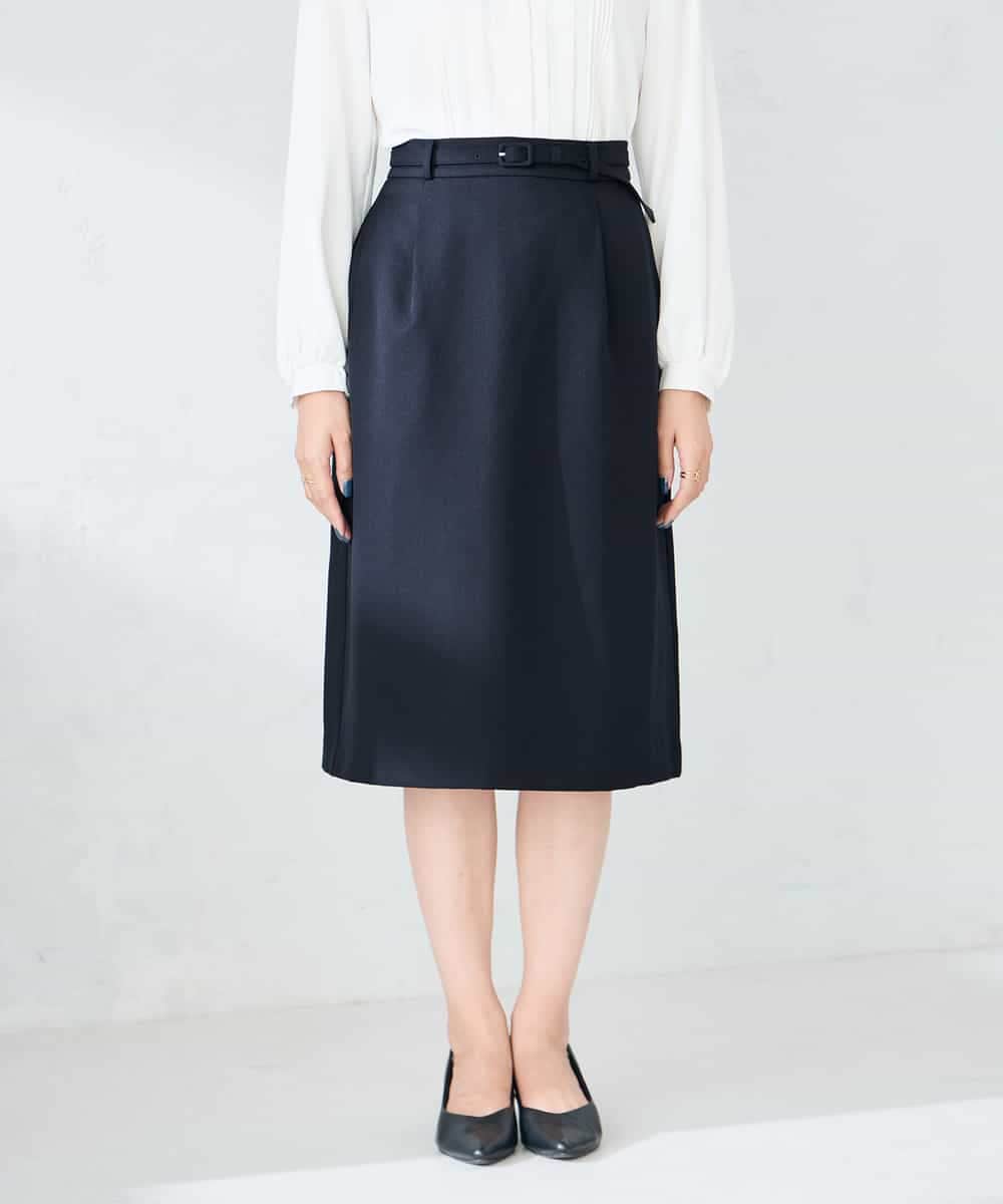 KBHLB12079 a.v.v(アー・ヴェ・ヴェ) 【洗える/イージーケア/ストレッチ】パウダーツイルタイトスカート ネイビー