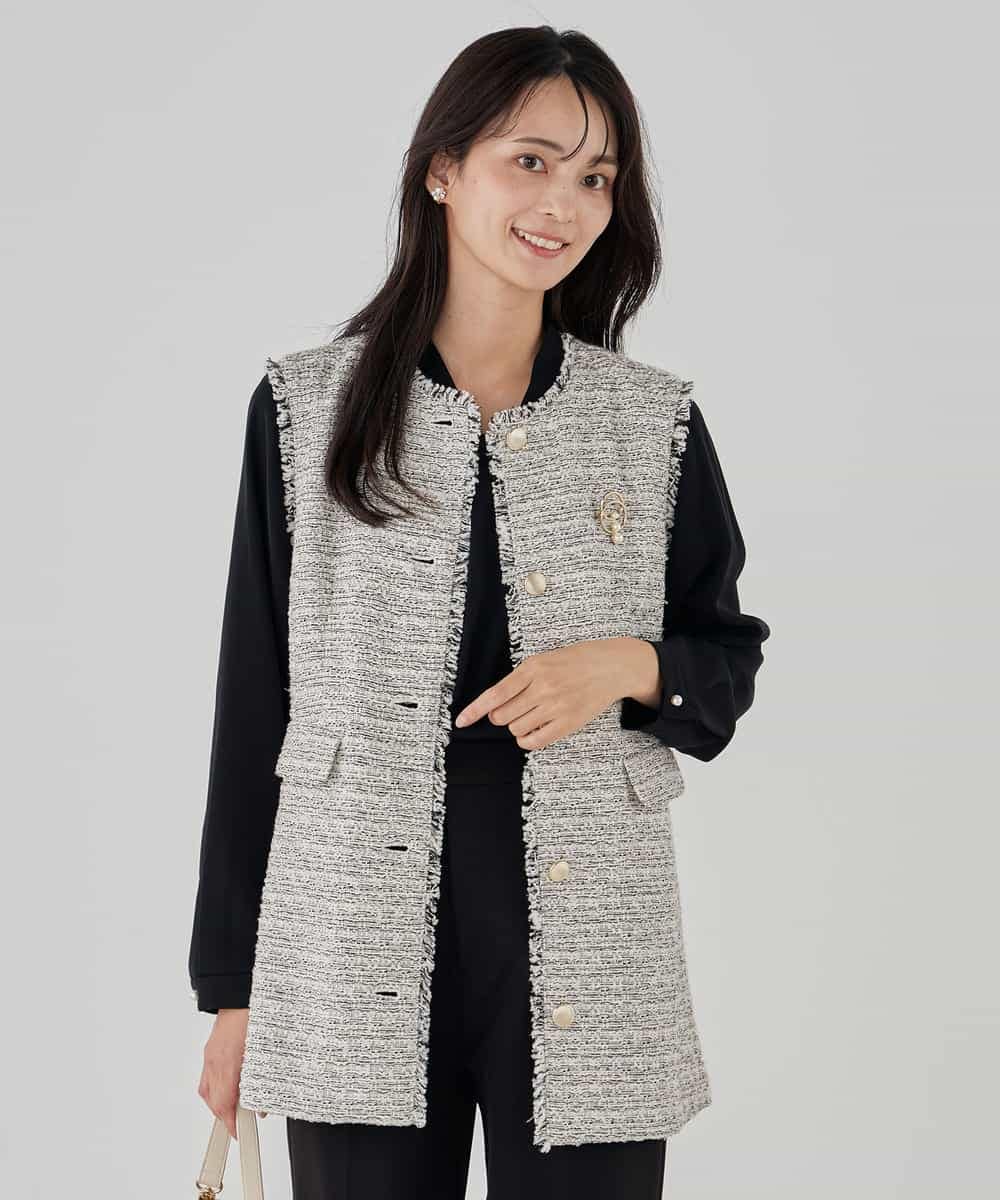 KBJCD01119 a.v.v(アー・ヴェ・ヴェ) ミックスツイードペプラムジレ アイボリー