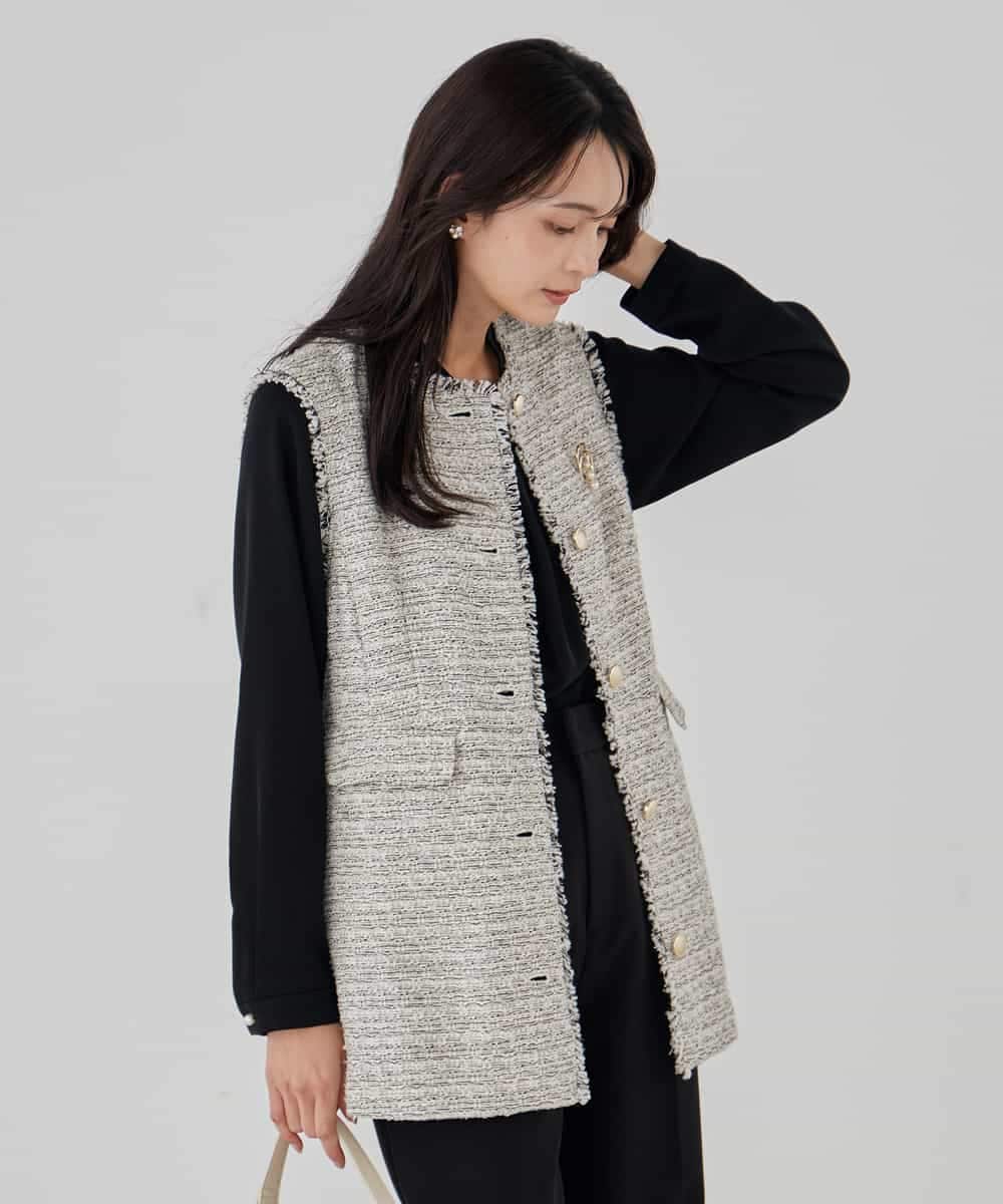 KBJCD01119 a.v.v(アー・ヴェ・ヴェ) ミックスツイードペプラムジレ アイボリー