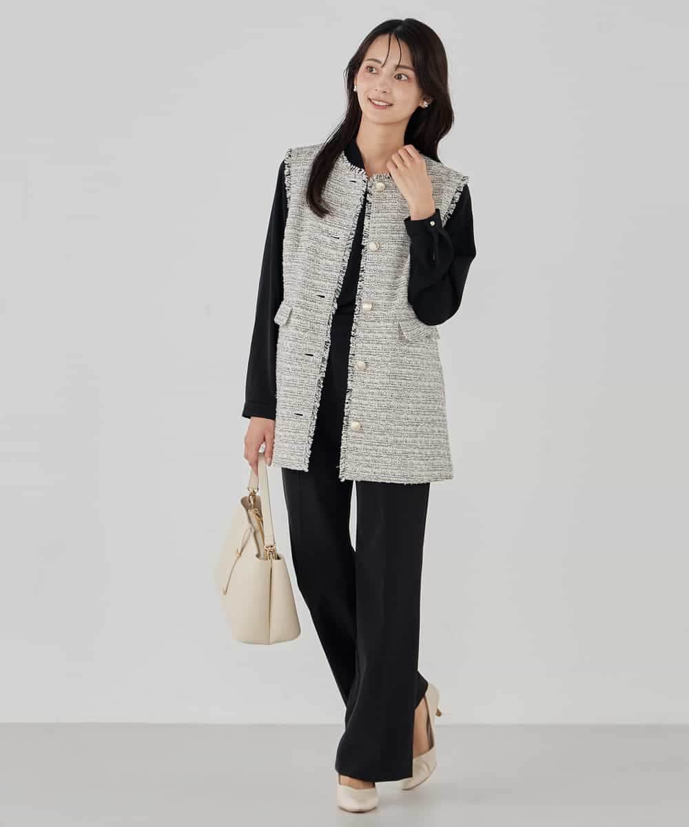 KBJCD01119 a.v.v(アー・ヴェ・ヴェ) ミックスツイードペプラムジレ アイボリー