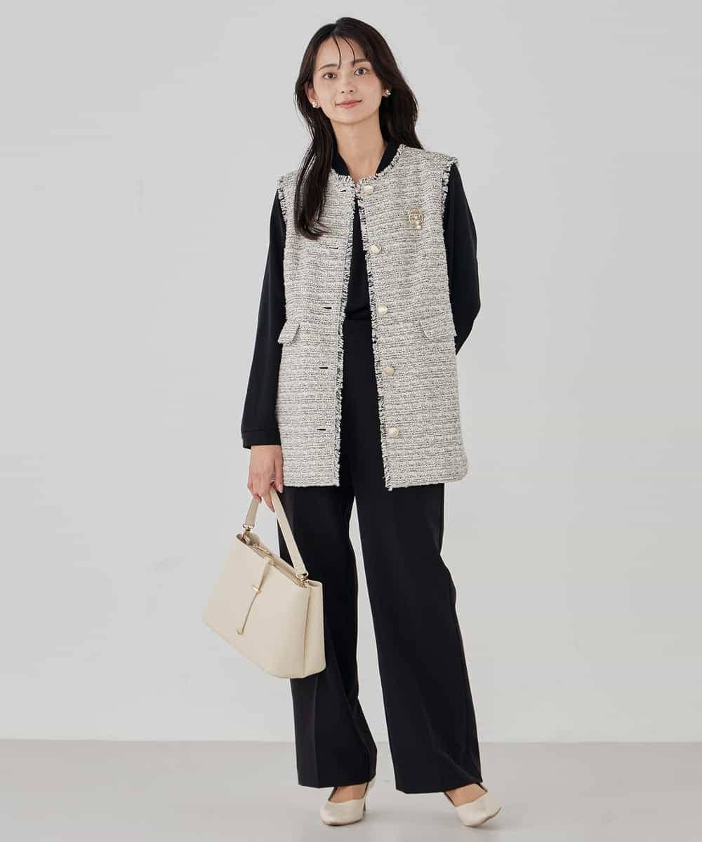 KBJCD01119 a.v.v(アー・ヴェ・ヴェ) ミックスツイードペプラムジレ アイボリー