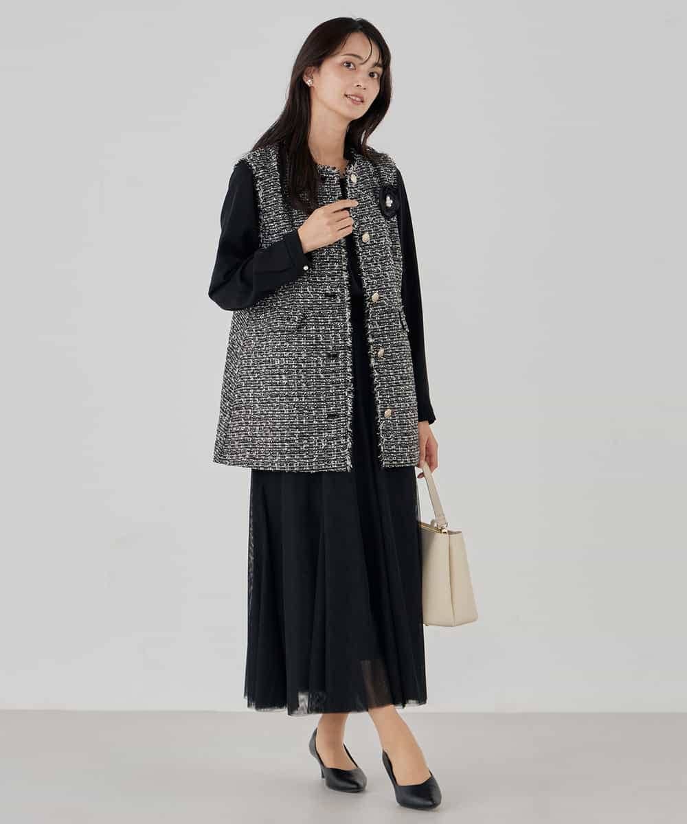 KBJCD01119 a.v.v(アー・ヴェ・ヴェ) ミックスツイードペプラムジレ アイボリー