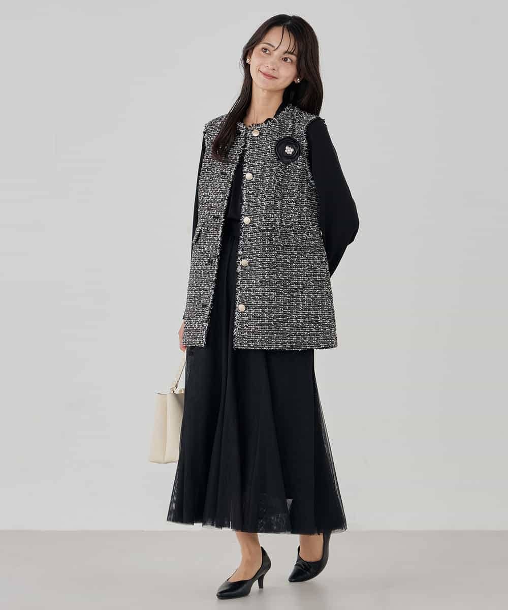 KBJCD01119 a.v.v(アー・ヴェ・ヴェ) ミックスツイードペプラムジレ アイボリー