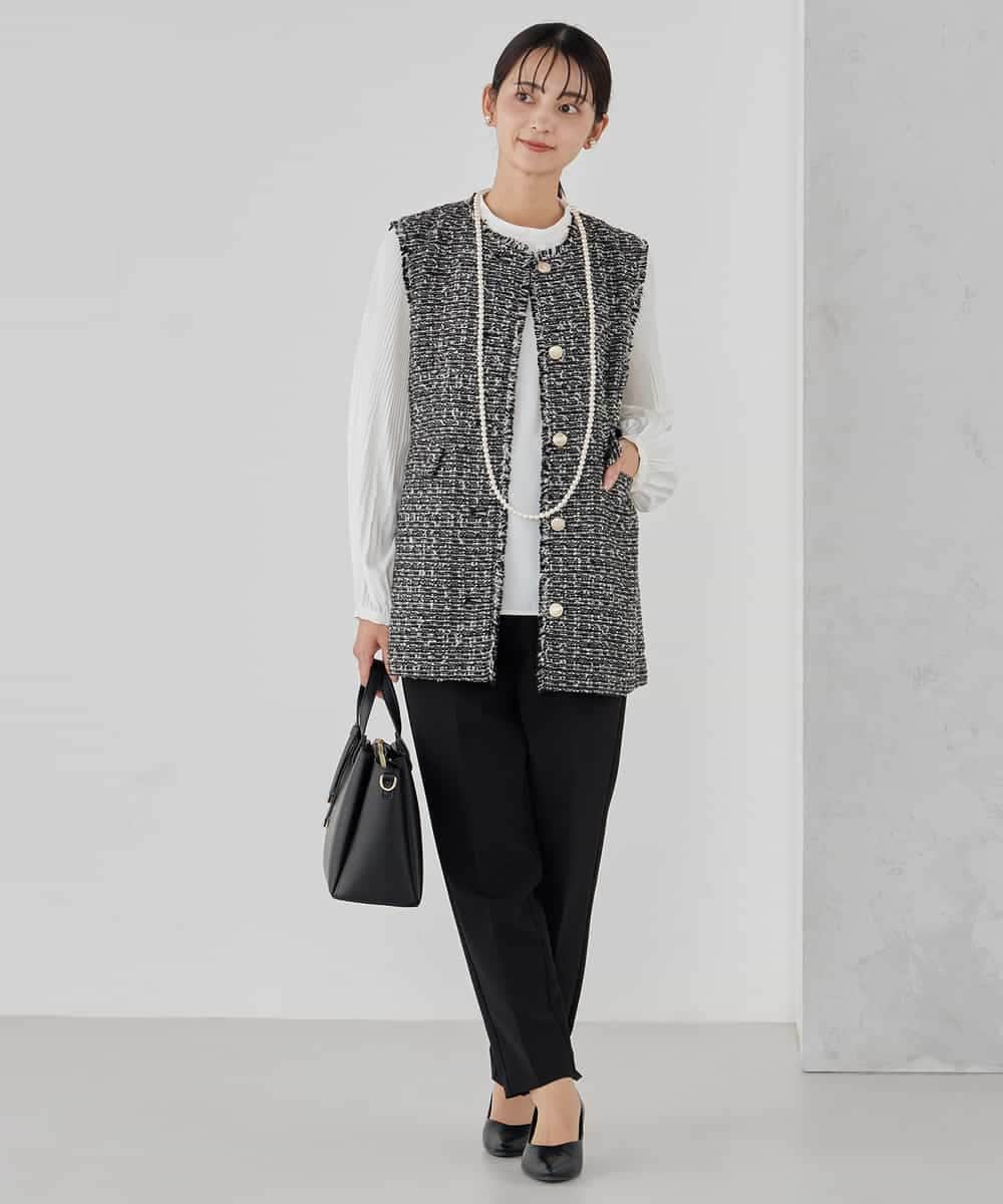 KBJCD01119 a.v.v(アー・ヴェ・ヴェ) ミックスツイードペプラムジレ アイボリー