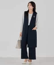 KBJCD04089 a.v.v(アー・ヴェ・ヴェ) サテンサイドスリットジレ【洗える/速乾/毛玉になりにくい/イージーケア】 ネイビー