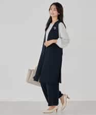 KBJCD04089 a.v.v(アー・ヴェ・ヴェ) サテンサイドスリットジレ【洗える/速乾/毛玉になりにくい/イージーケア】 ネイビー