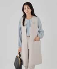 KBJCD04089 a.v.v(アー・ヴェ・ヴェ) サテンサイドスリットジレ【洗える/速乾/毛玉になりにくい/イージーケア】 ネイビー