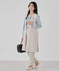 KBJCD04089 a.v.v(アー・ヴェ・ヴェ) サテンサイドスリットジレ【洗える/速乾/毛玉になりにくい/イージーケア】 ネイビー