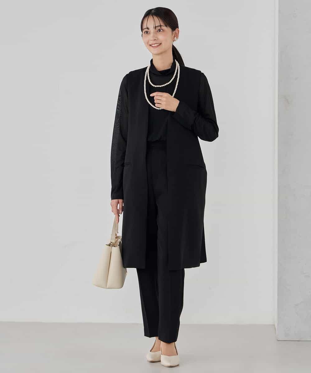 KBJCD04089 a.v.v(アー・ヴェ・ヴェ) サテンサイドスリットジレ【洗える/速乾/毛玉になりにくい/イージーケア】 ネイビー