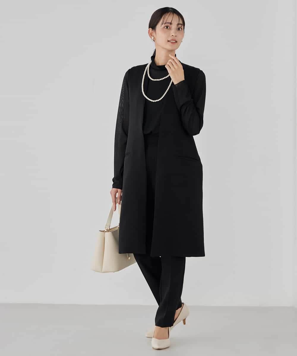 KBJCD04089 a.v.v(アー・ヴェ・ヴェ) サテンサイドスリットジレ【洗える/速乾/毛玉になりにくい/イージーケア】 ネイビー