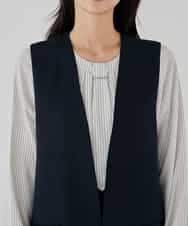 KBJCD04089 a.v.v(アー・ヴェ・ヴェ) サテンサイドスリットジレ【洗える/速乾/毛玉になりにくい/イージーケア】 ネイビー