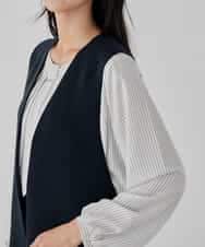 KBJCD04089 a.v.v(アー・ヴェ・ヴェ) サテンサイドスリットジレ【洗える/速乾/毛玉になりにくい/イージーケア】 ネイビー