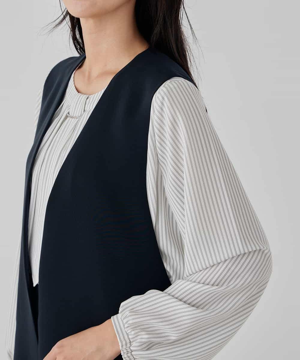 KBJCD04089 a.v.v(アー・ヴェ・ヴェ) サテンサイドスリットジレ【洗える/速乾/毛玉になりにくい/イージーケア】 ネイビー