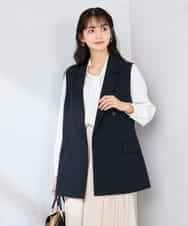 KBJFE20099 a.v.v(アー・ヴェ・ヴェ) 【洗える/UVカット】リネンライクストレッチダブルジレジャケット ネイビー