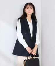 KBJFE20099 a.v.v(アー・ヴェ・ヴェ) 【洗える/UVカット】リネンライクストレッチダブルジレジャケット ネイビー