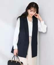 KBJFE20099 a.v.v(アー・ヴェ・ヴェ) 【洗える/UVカット】リネンライクストレッチダブルジレジャケット ネイビー