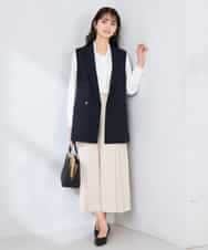 KBJFE20099 a.v.v(アー・ヴェ・ヴェ) 【洗える/UVカット】リネンライクストレッチダブルジレジャケット ネイビー