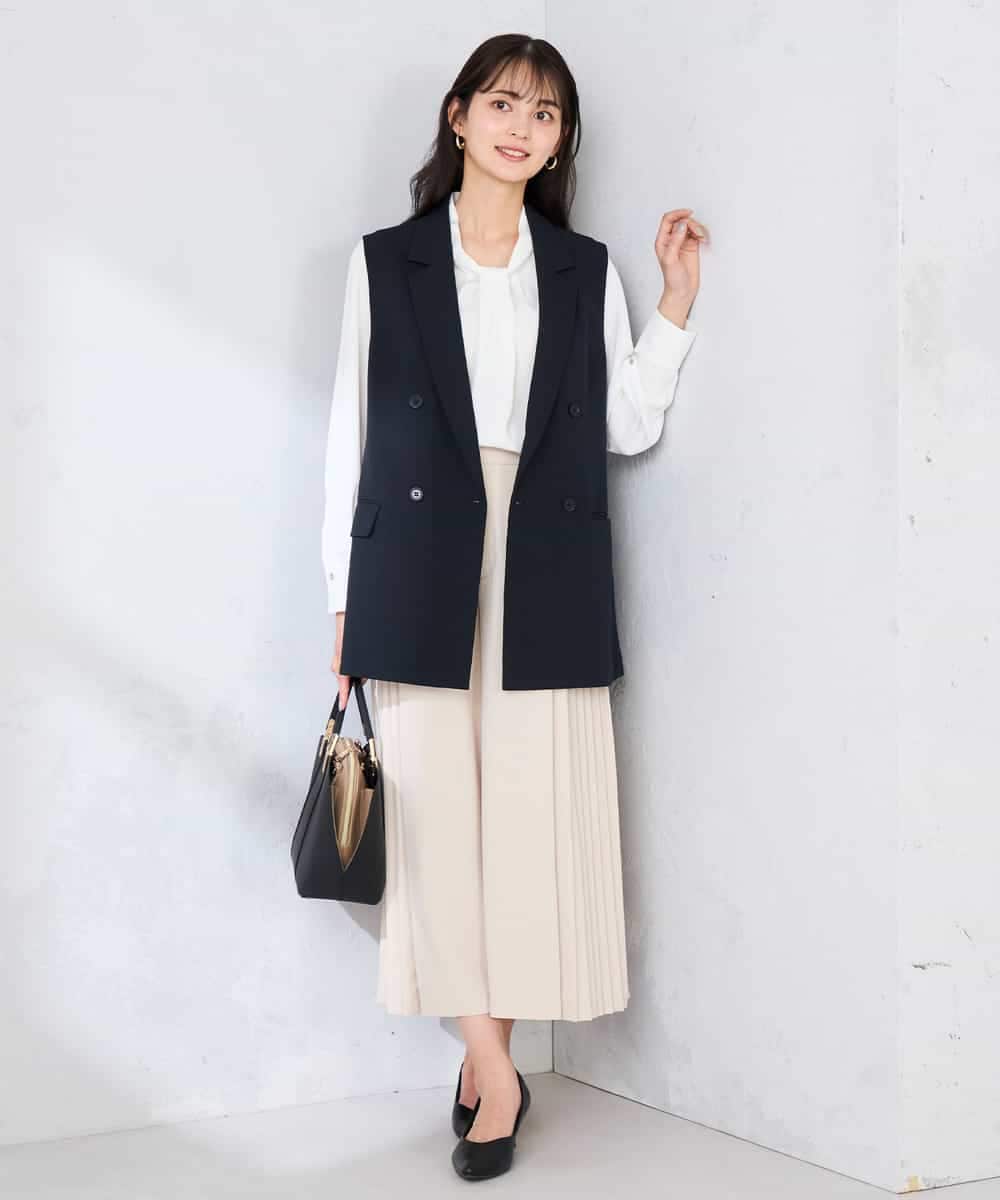 KBJFE20099 a.v.v(アー・ヴェ・ヴェ) 【洗える/UVカット】リネンライクストレッチダブルジレジャケット ネイビー