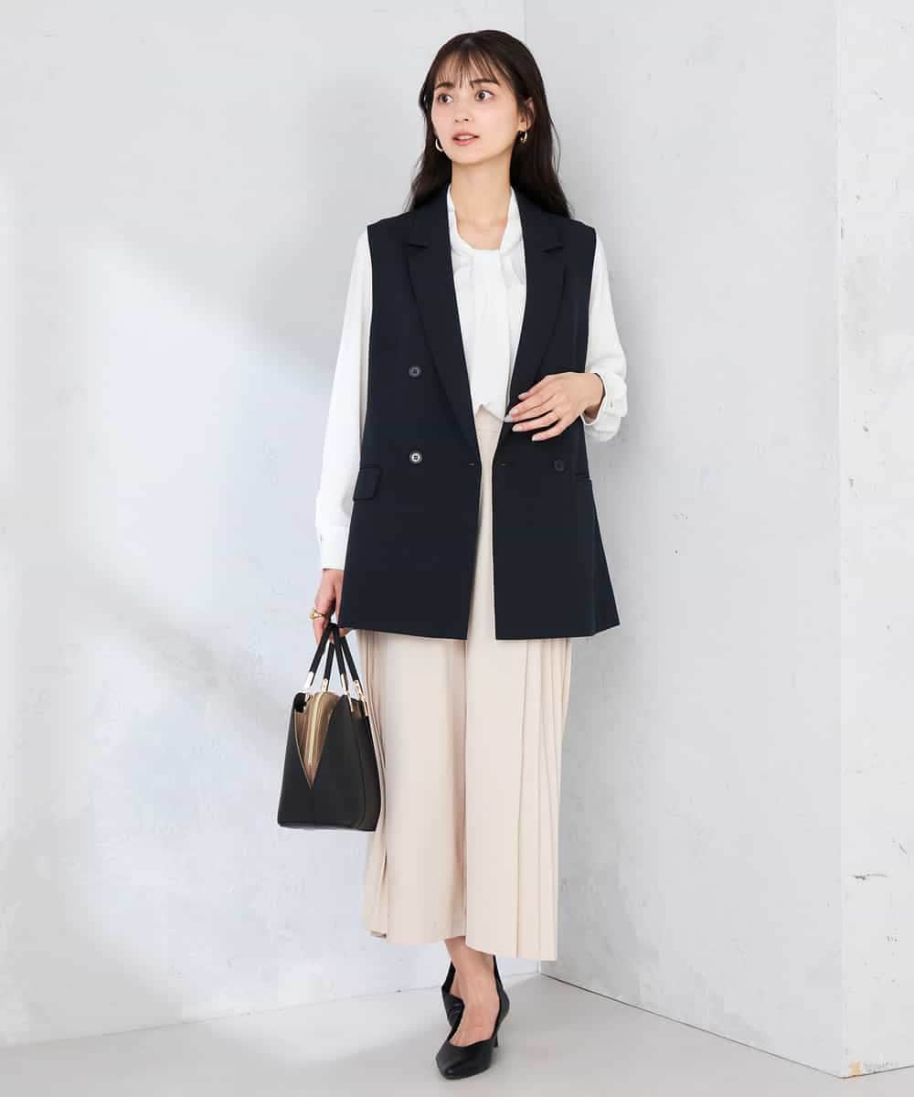 KBJFE20099 a.v.v(アー・ヴェ・ヴェ) 【洗える/UVカット】リネンライクストレッチダブルジレジャケット ネイビー