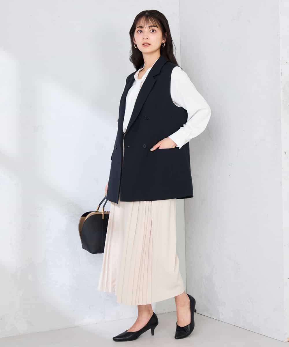 KBJFE20099 a.v.v(アー・ヴェ・ヴェ) 【洗える/UVカット】リネンライクストレッチダブルジレジャケット ネイビー