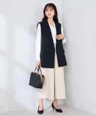 KBJFE20099 a.v.v(アー・ヴェ・ヴェ) 【洗える/UVカット】リネンライクストレッチダブルジレジャケット ネイビー