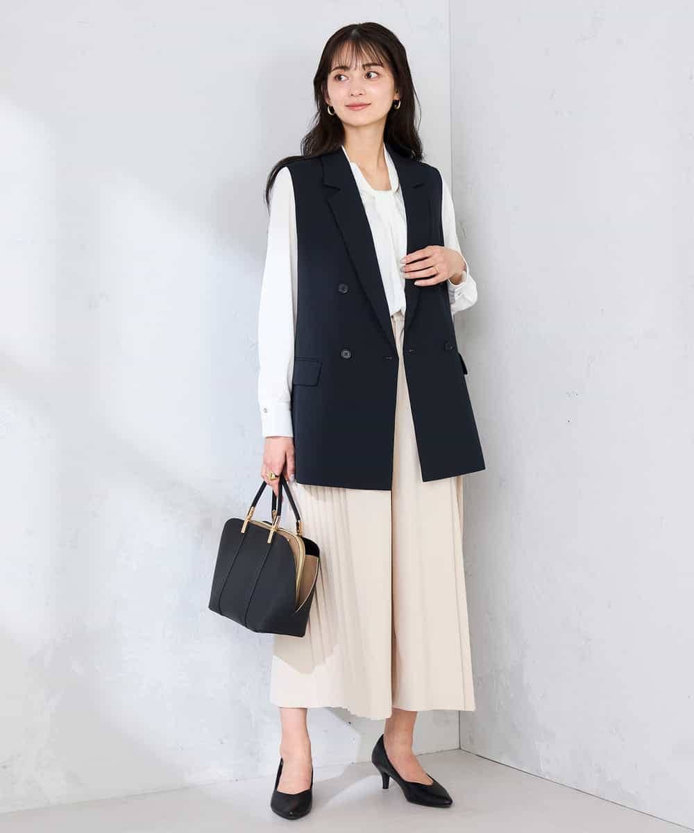 KBJFE20099 a.v.v(アー・ヴェ・ヴェ) 【洗える/UVカット】リネンライクストレッチダブルジレジャケット ネイビー