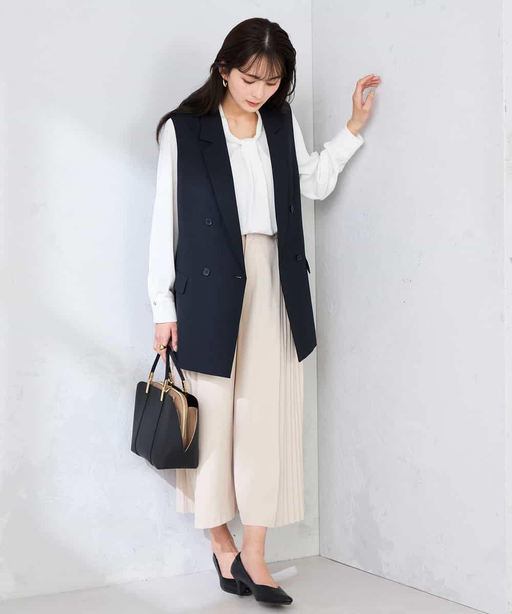 KBJFE20099 a.v.v(アー・ヴェ・ヴェ) 【洗える/UVカット】リネンライクストレッチダブルジレジャケット ネイビー