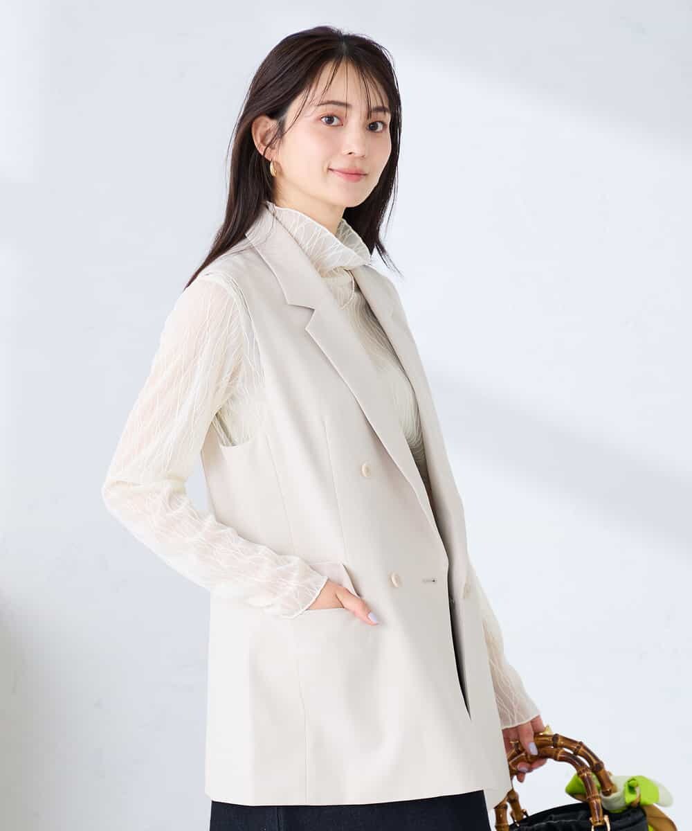 KBJFE20099 a.v.v(アー・ヴェ・ヴェ) 【洗える/UVカット】リネンライクストレッチダブルジレジャケット ネイビー