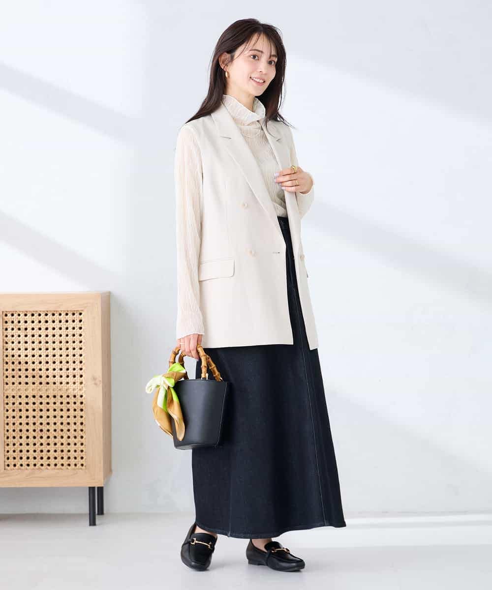 KBJFE20099 a.v.v(アー・ヴェ・ヴェ) 【洗える/UVカット】リネンライクストレッチダブルジレジャケット ネイビー