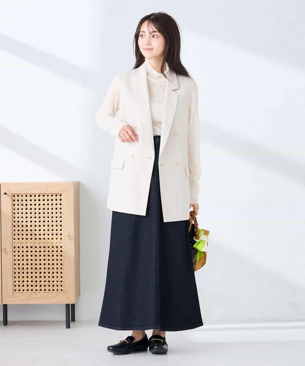 KBJFE20099 a.v.v(アー・ヴェ・ヴェ) 【洗える/UVカット】リネンライクストレッチダブルジレジャケット ネイビー