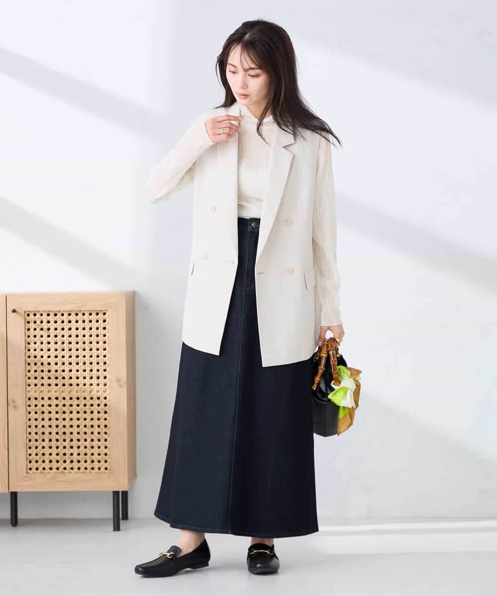 KBJFE20099 a.v.v(アー・ヴェ・ヴェ) 【洗える/UVカット】リネンライクストレッチダブルジレジャケット ネイビー