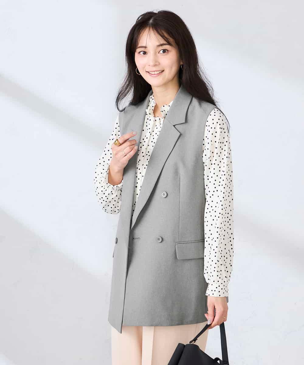 KBJFE20099 a.v.v(アー・ヴェ・ヴェ) 【洗える/UVカット】リネンライクストレッチダブルジレジャケット ネイビー