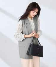 KBJFE20099 a.v.v(アー・ヴェ・ヴェ) 【洗える/UVカット】リネンライクストレッチダブルジレジャケット ネイビー