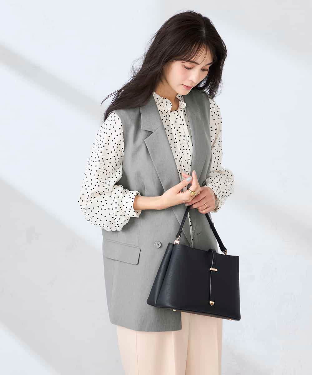 KBJFE20099 a.v.v(アー・ヴェ・ヴェ) 【洗える/UVカット】リネンライクストレッチダブルジレジャケット ネイビー