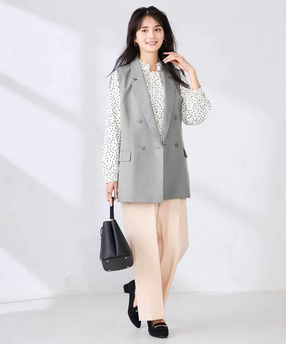 KBJFE20099 a.v.v(アー・ヴェ・ヴェ) 【洗える/UVカット】リネンライクストレッチダブルジレジャケット ネイビー