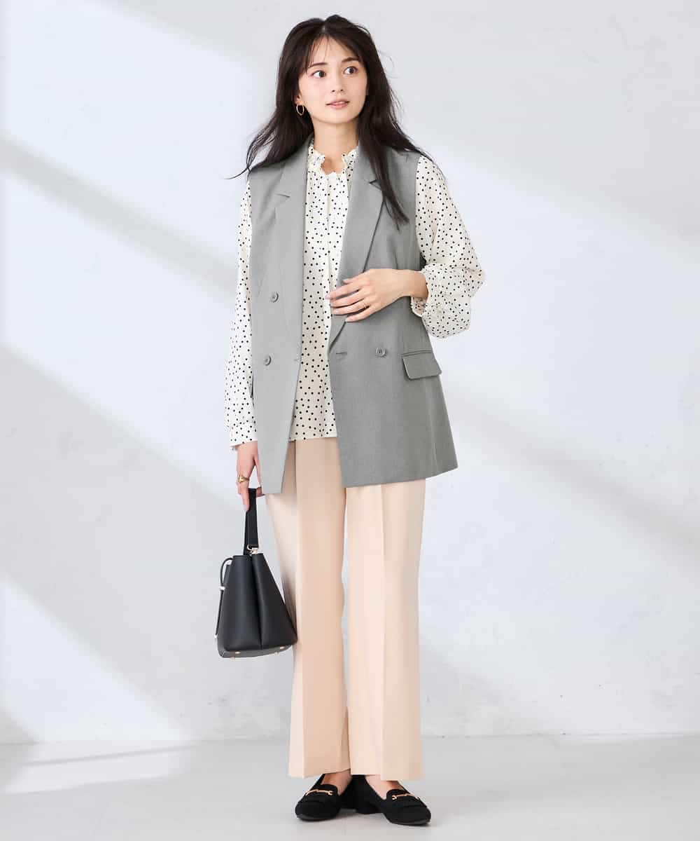 KBJFE20099 a.v.v(アー・ヴェ・ヴェ) 【洗える/UVカット】リネンライクストレッチダブルジレジャケット ネイビー