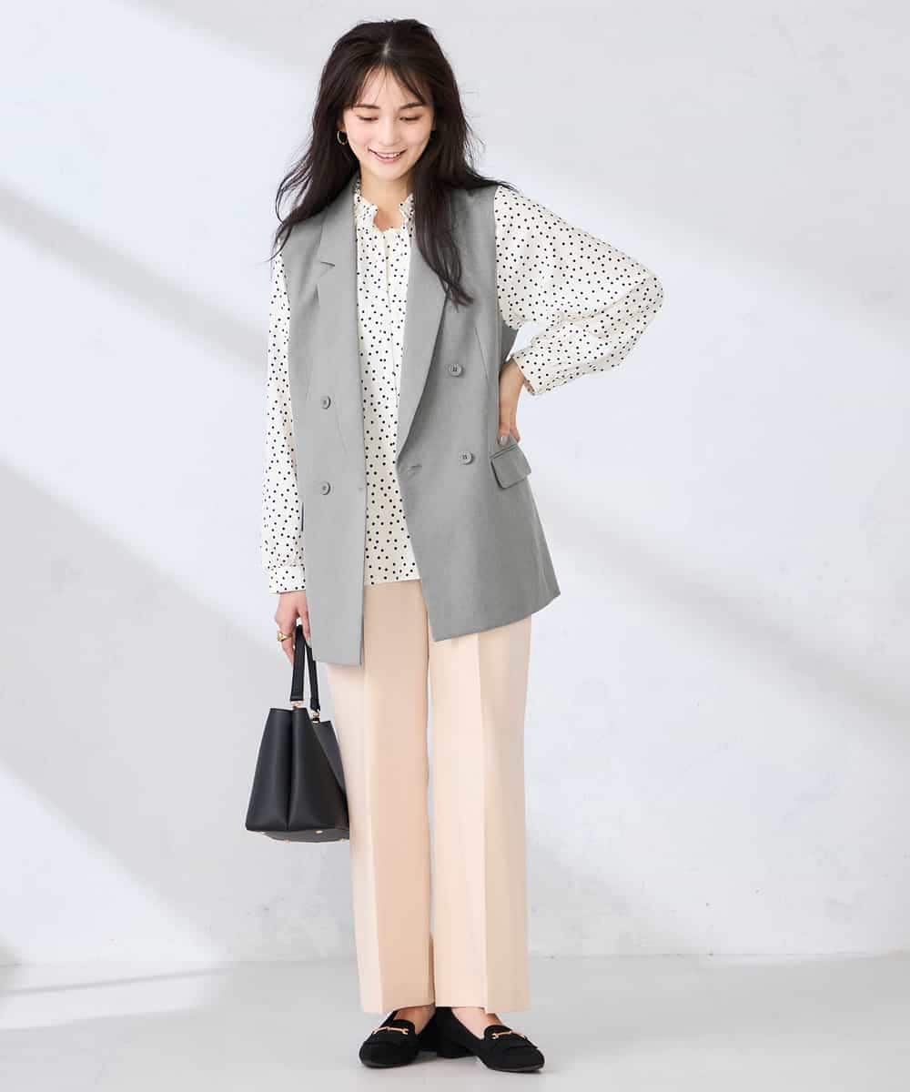 KBJFE20099 a.v.v(アー・ヴェ・ヴェ) 【洗える/UVカット】リネンライクストレッチダブルジレジャケット ネイビー