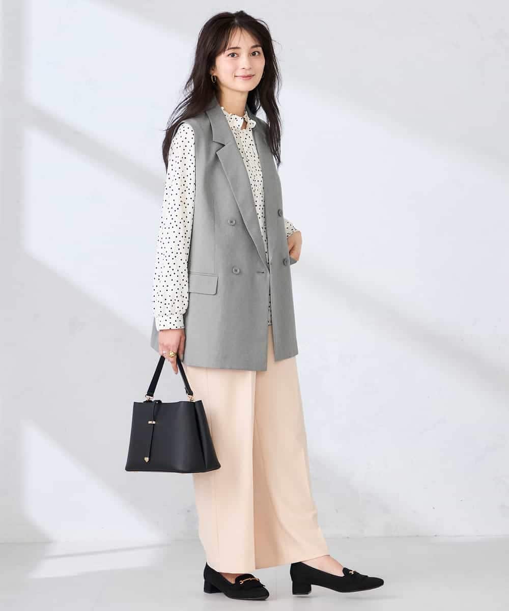 KBJFE20099 a.v.v(アー・ヴェ・ヴェ) 【洗える/UVカット】リネンライクストレッチダブルジレジャケット ネイビー