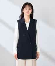 KBJFE20099 a.v.v(アー・ヴェ・ヴェ) 【洗える/UVカット】リネンライクストレッチダブルジレジャケット ネイビー