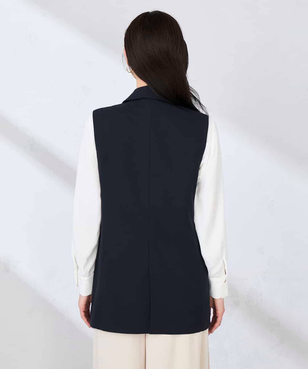 KBJFE20099 a.v.v(アー・ヴェ・ヴェ) 【洗える/UVカット】リネンライクストレッチダブルジレジャケット ネイビー