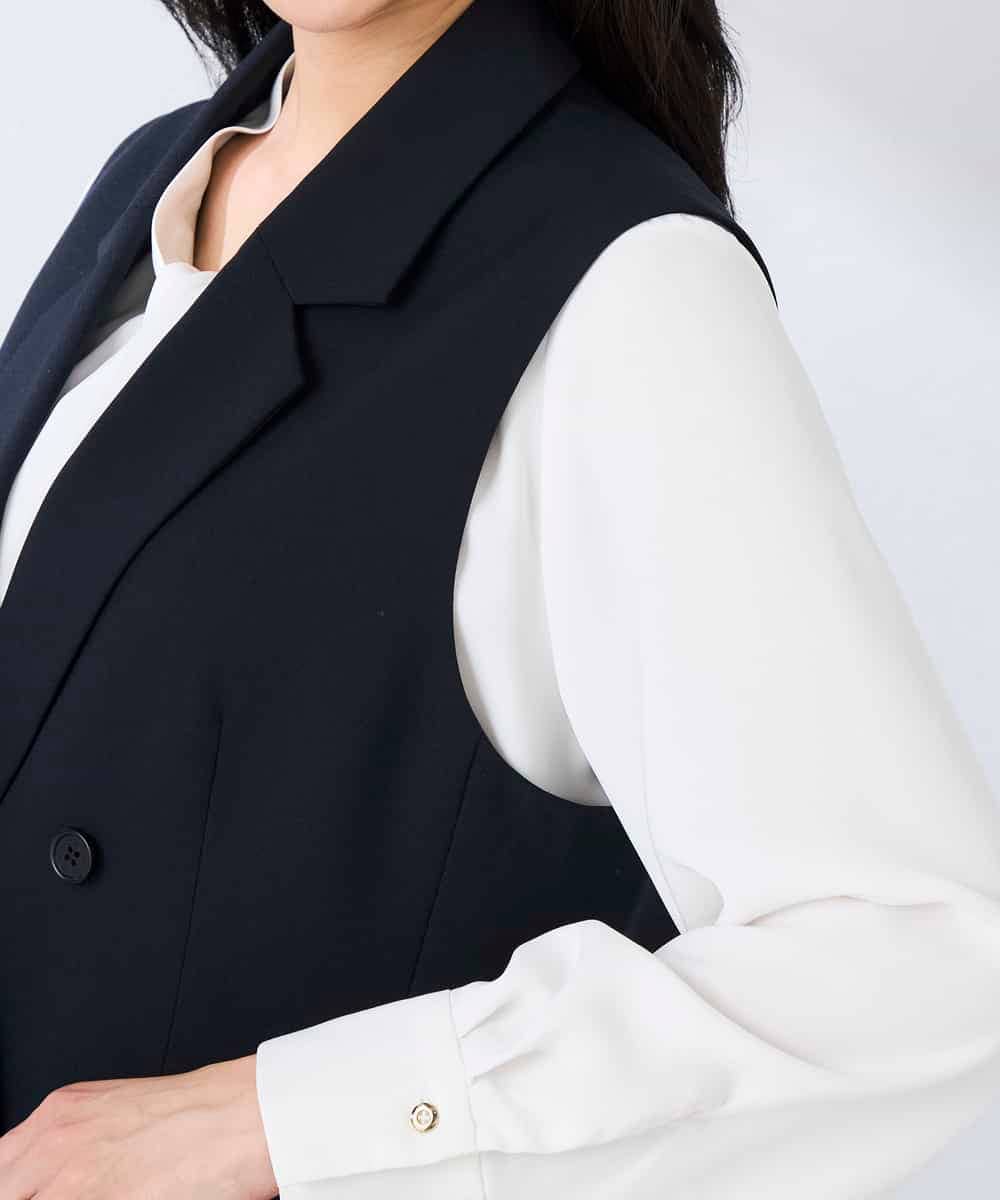 KBJFE20099 a.v.v(アー・ヴェ・ヴェ) 【洗える/UVカット】リネンライクストレッチダブルジレジャケット ネイビー