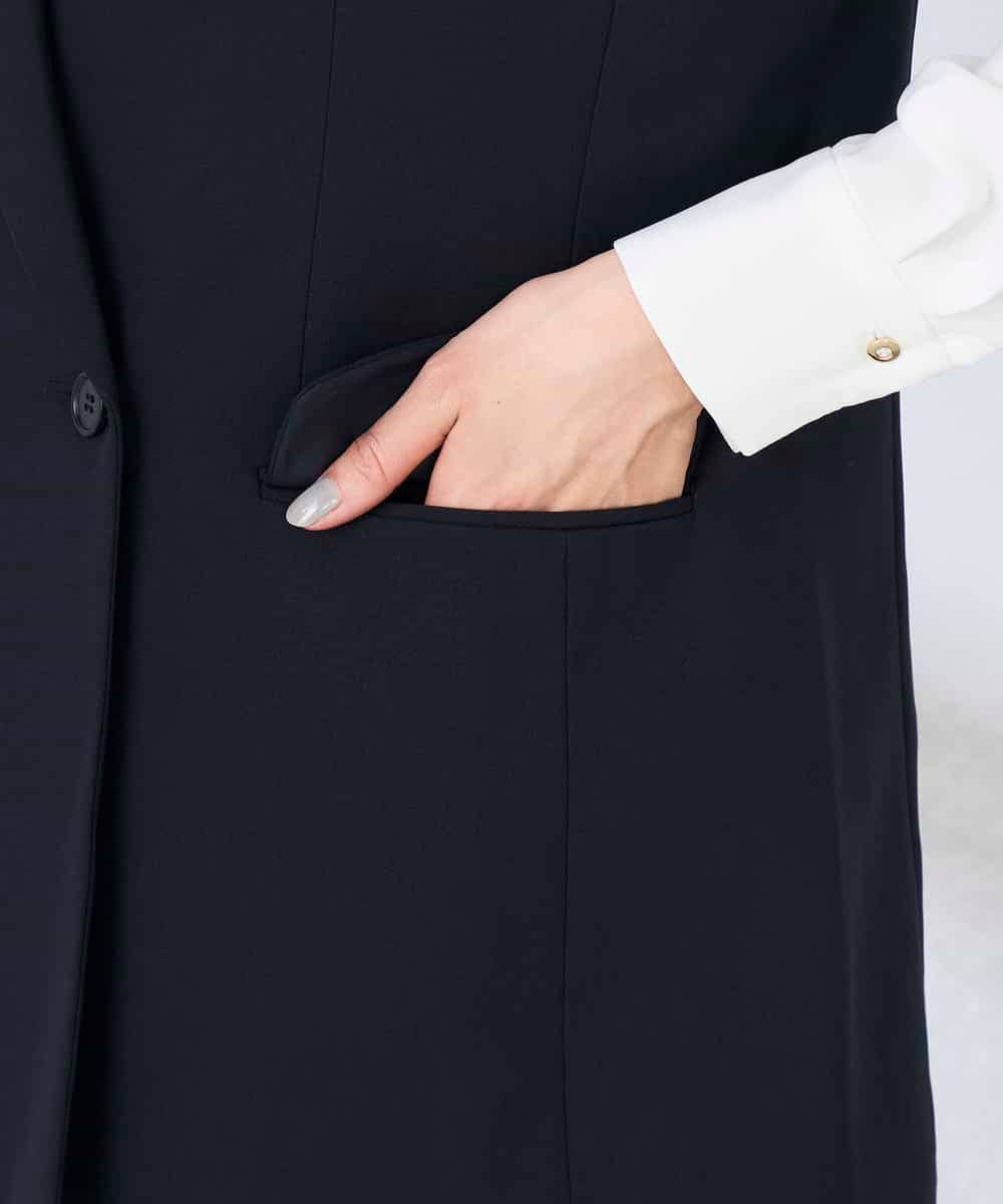 KBJFE20099 a.v.v(アー・ヴェ・ヴェ) 【洗える/UVカット】リネンライクストレッチダブルジレジャケット ネイビー