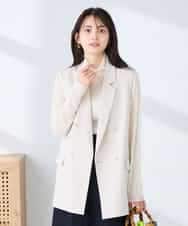 KBJFE20099 a.v.v(アー・ヴェ・ヴェ) 【洗える/UVカット】リネンライクストレッチダブルジレジャケット ベージュ