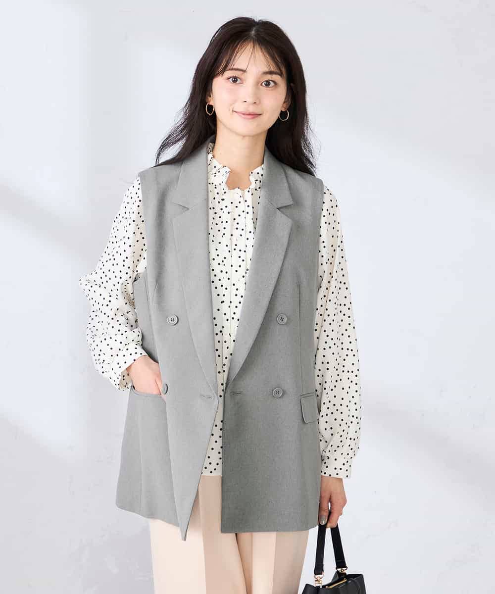 KBJFE20099 a.v.v(アー・ヴェ・ヴェ) 【洗える/UVカット】リネンライクストレッチダブルジレジャケット グレー